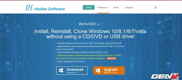 Cài mới lại Windows mà không cần USB hay DVD